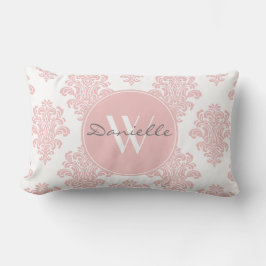 Girl Pink Damask Monogram Lendenkissen