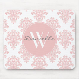 Girl Pink Damask Monogram Mousepad