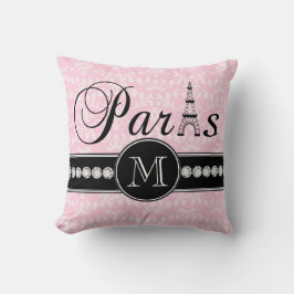 Girl Pink Damask Paris Mit Monogramm Kissen
