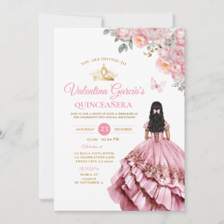 Girl Pink Dress Quinceañera 15 Anos Blume Gold Einladung