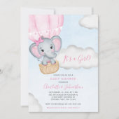 Girl Pink Elephant Baby Dusche Einladung (Vorderseite)