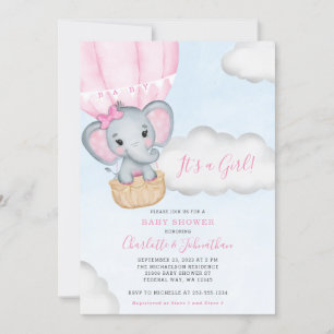 Girl Pink Elephant Baby Dusche Einladung