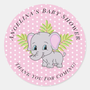 Girl Pink Elephant Niedlich Baby Dusche Runder Aufkleber