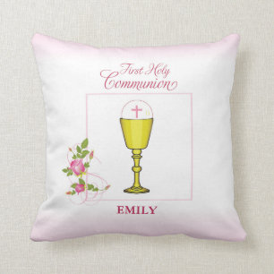 Girl Pink Erste Heilige Kommune, Chalice, Host, Ro Kissen