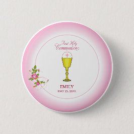 Girl Pink Erste heilige Kommunion, Chalice, Gastge Button