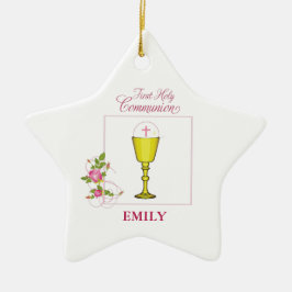 Girl Pink Erste heilige Kommunion, Chalice, Gastge Keramikornament