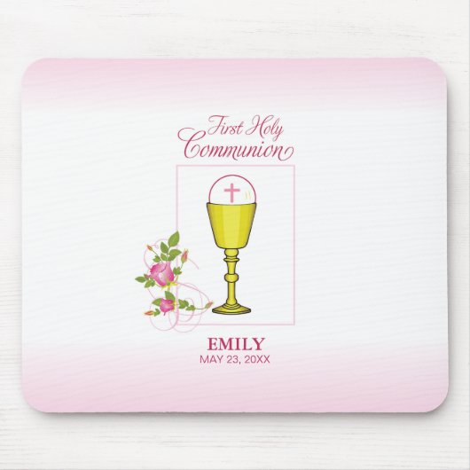 Girl Pink Erste heilige Kommunion, Chalice, Gastge Mousepad (Vorne)