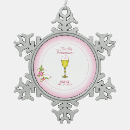 Girl Pink Erste heilige Kommunion, Chalice, Gastge Schneeflocken Zinn-Ornament