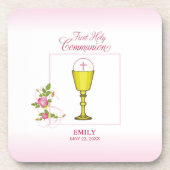Girl Pink Erste heilige Kommunion, Chalice, Gastge Untersetzer (Vorderseite)