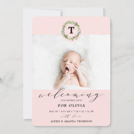 Girl Pink Eucalyptus Greenerenery Monogram Baby Bi Ankündigung