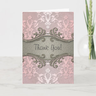 Girl Pink Extravagant Floral Damask Danke Karte