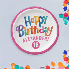 Girl Pink farbenfrohe Geburtstagsparty Wasserfarbe Pappteller