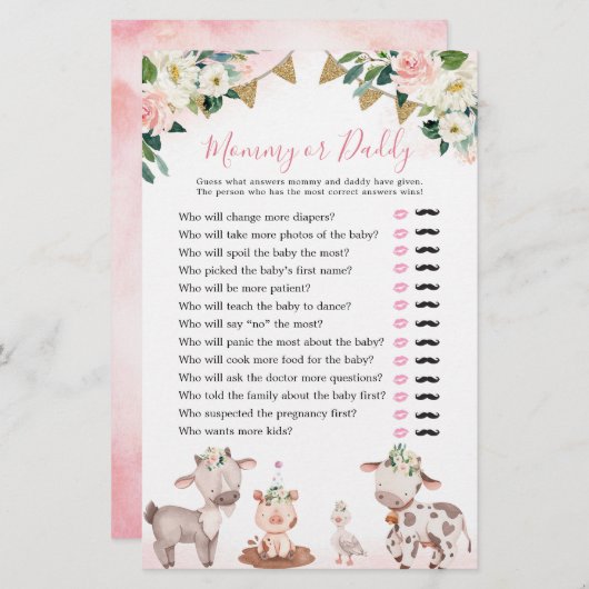 Girl Pink Farm Baby Shower Mommy oder Daddy (Vorne/Hinten)