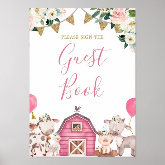 Girl Pink Farm Babydusche Karussell Gästebuch (Vorne)