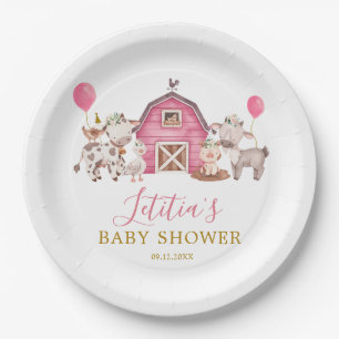 Girl Pink Farm Babydusche Papierplatte Pappteller