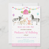 Girl Pink Farm Geburtstag Einladung (Vorderseite)