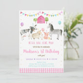Girl Pink Farm Geburtstag Einladung (Stehend Vorderseite)
