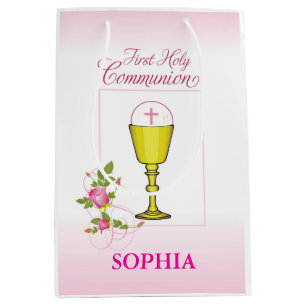 Girl Pink First Heilige Kommunion Chalice Gastgebe Mittlere Geschenktüte