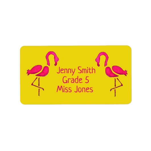 Girl pink flamingo Namensschilder für Schulbücher Adressaufkleber (Vorne)