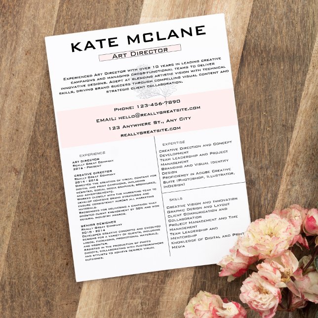 Girl Pink Floral Aesthetic Art Director Resume Briefbogen (Von Creator hochgeladen)