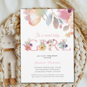 Girl Pink Floral Baby Dusche Einladung