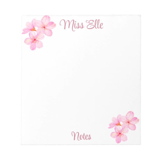 Girl Pink Floral Custom Notizblock (Vorderseite)