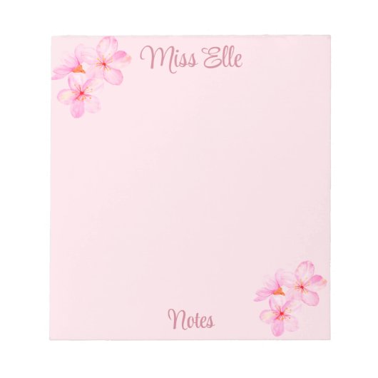 Girl Pink Floral Custom Notizblock (Vorderseite)