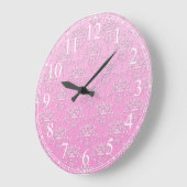 Girl Pink Floral Damask Muster Große Wanduhr (Winkel)