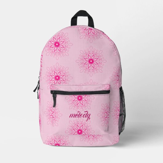 Girl Pink Floral feminine Trendy Boho Bedruckter Rucksack (Vorderseite)