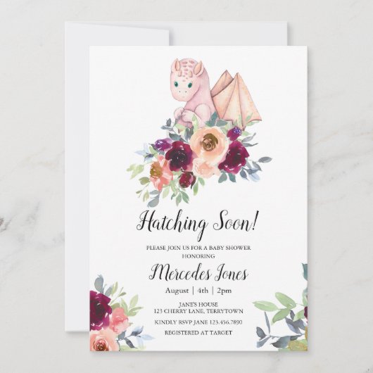 Girl Pink Floral Hatching Drachen Schläge bald Einladung (Vorderseite)