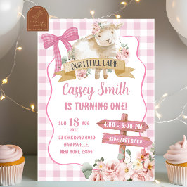 Girl Pink Floral Lamb Erster Geburtstag Einladung