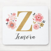 Girl Pink Floral Monogram Letter Z Mousepad (Vorne)