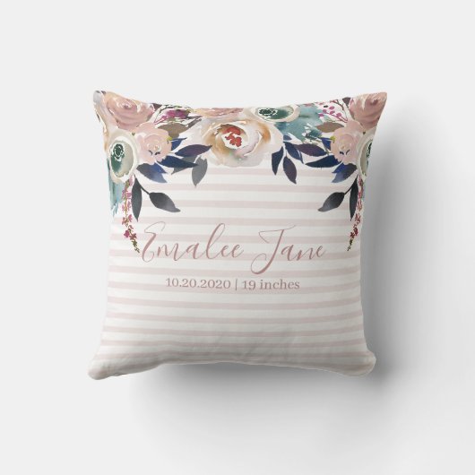 Girl Pink Floral Neugeborenes Personalisiert Kissen (Rückseite)