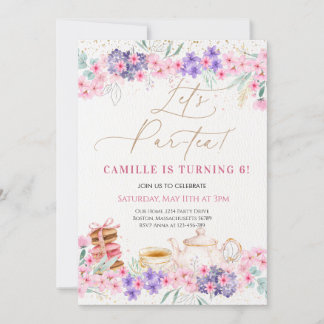 Girl Pink Floral Tee Party Geburtstag Einladung