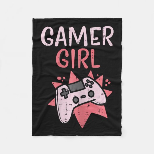 Girl Pink Game Controller Niedlich Video Gaming Fr Fleecedecke (Vorderseite)