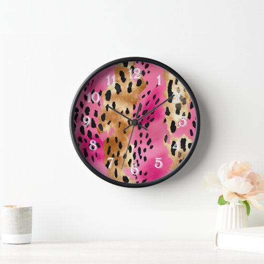 Girl Pink Glam Gold Leopard Print abstrakt Uhr (Zuhause)
