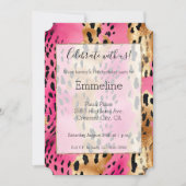Girl Pink Glam Gold Leopard Print Einladung (Vorderseite)