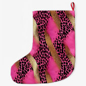 Girl Pink Glam Gold Leopard Print Großer Weihnachtsstrumpf (Rückseite)