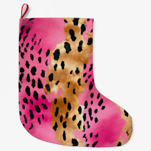 Girl Pink Glam Leopard Print Abstrakt Großer Weihnachtsstrumpf