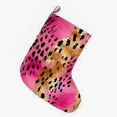 Girl Pink Glam Leopard Print Abstrakt Großer Weihnachtsstrumpf (Vorderansicht (hängend))