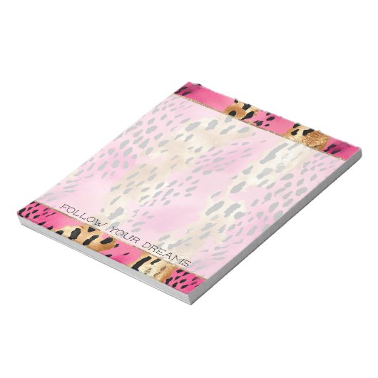 Girl Pink Glam Leopard Print Abstrakt Notizblock (Rotiert)