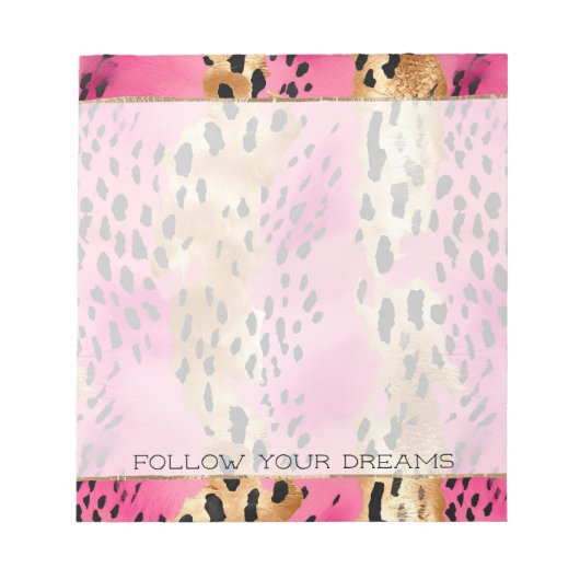 Girl Pink Glam Leopard Print Abstrakt Notizblock (Vorderseite)