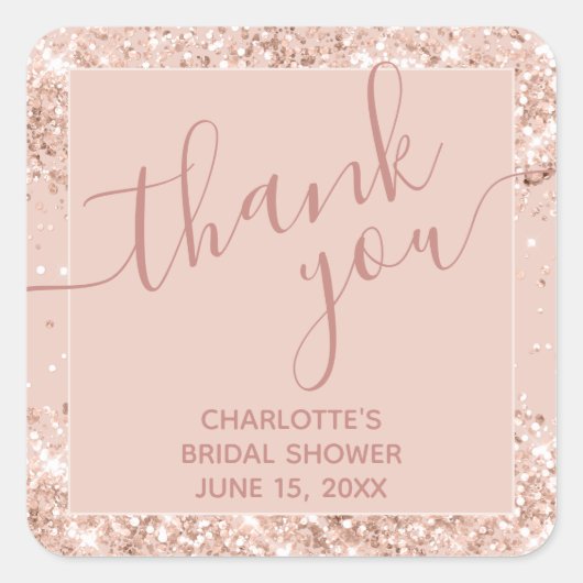 Girl Pink Glitzer Danke Square Sticker (Vorderseite)