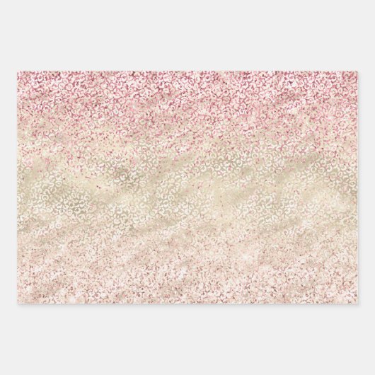 Girl Pink Glitzer Glam Gold Leopard Print Ombre Geschenkpapier Set (Vorderseite)