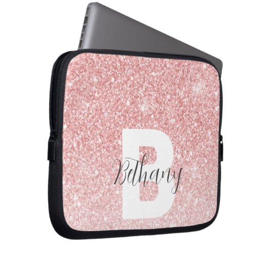 Girl-Pink-Glitzer-Glitzern Monogram-Skriptname Laptopschutzhülle (Vorne Rechts)