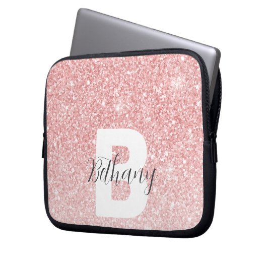 Girl-Pink-Glitzer-Glitzern Monogram-Skriptname Laptopschutzhülle (Vorderseite Links)