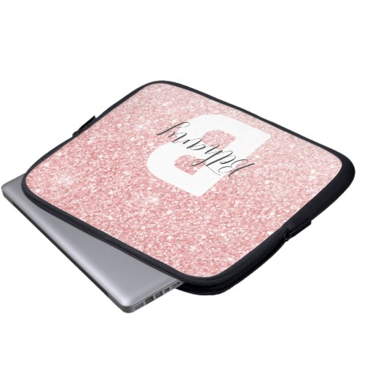 Girl-Pink-Glitzer-Glitzern Monogram-Skriptname Laptopschutzhülle (Vorne Knopf)