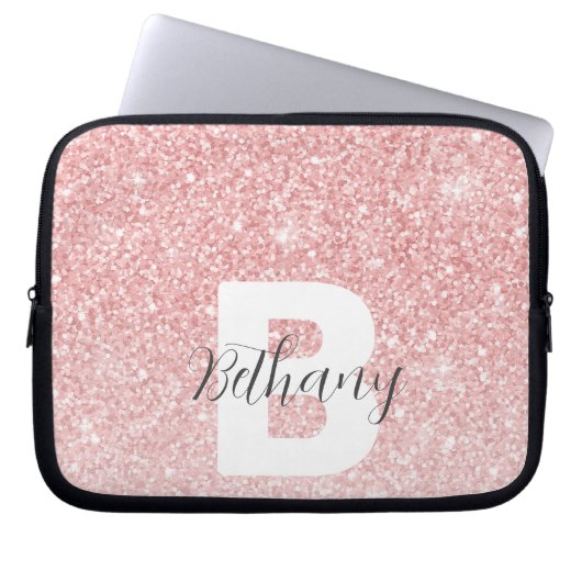 Girl-Pink-Glitzer-Glitzern Monogram-Skriptname Laptopschutzhülle (Vorderseite)