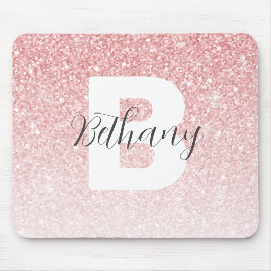 Girl-Pink-Glitzer-Glitzern Monogram-Skriptname Mousepad (Vorne)