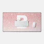 Girl-Pink-Glitzer-Glitzern Monogram-Skriptname Schreibtischunterlage (Tastatur & Maus)